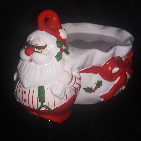 Omnibus Santa Candle Holder Christmas Holly Berry Candle Holder Holiday Decor - Picture 1 of 9